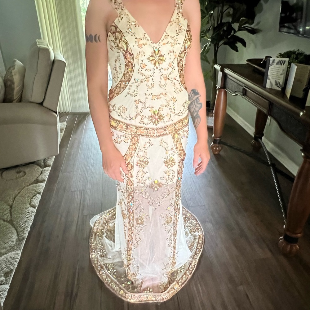 Beaded champagne colored gown